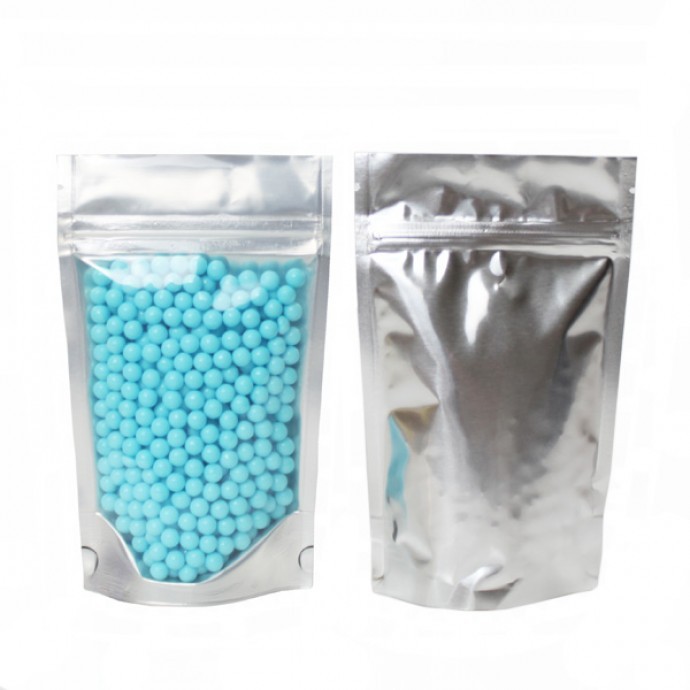 Bolsa doypack transparente-plata