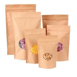 Bolsa doypack en papel kraft con ventana oval
