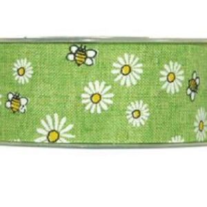 Cinta margaritas y abejas 40mm x 20 m. color verde-4127G29