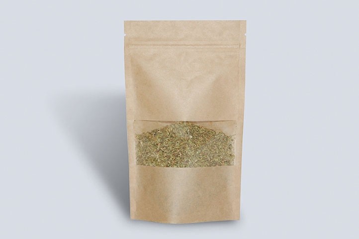 Bolsas doypack de papel kraft marrón con ventana y cierre zip
