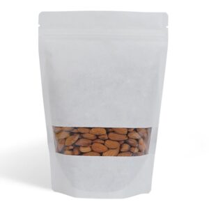 Bolsas doypack de papel kraft color blanco con ventana y cierre zip