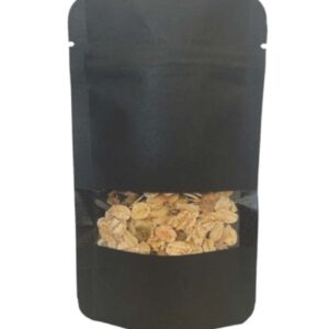 Bolsas doypack de papel kraft negro con ventana y cierre zip