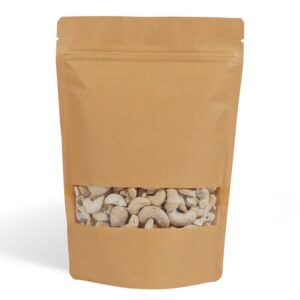 Bolsas doypack de papel kraft marrón con ventana y cierre zip