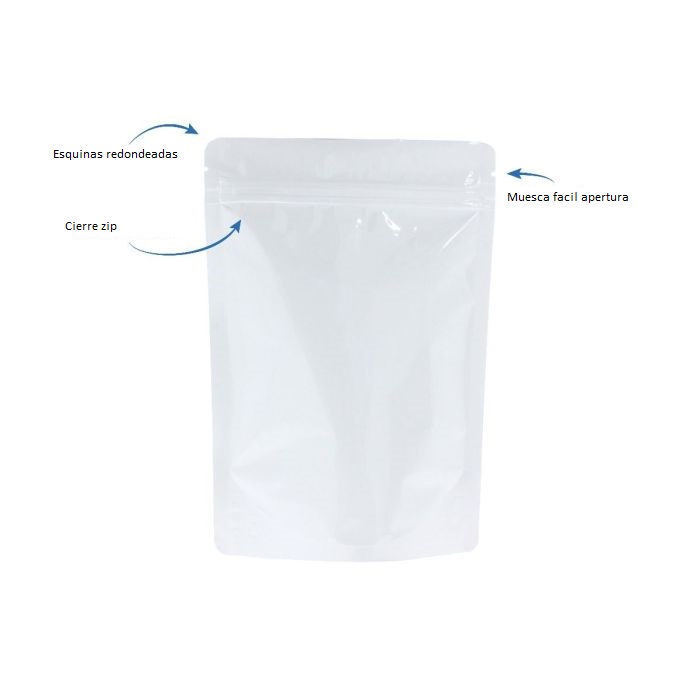 Bolsa Doypack de Aluminio Blanco Brillo con Zip y Alta Barrera - Imagen 2