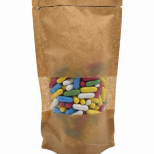 Bolsas doypack kraft marrón, con ventana, compostable sin Zip